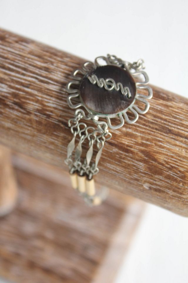 Vintage Artisan Wire-Wrapped Gemstone Bamboo Link Bracelet Selected By Moons + Junes Vintage #3