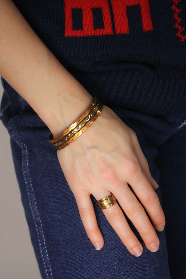 Vintage Artisan Two-Tone Braided Brass Copper Cuff Bracelet Selected By Moons + Junes Vintage #1