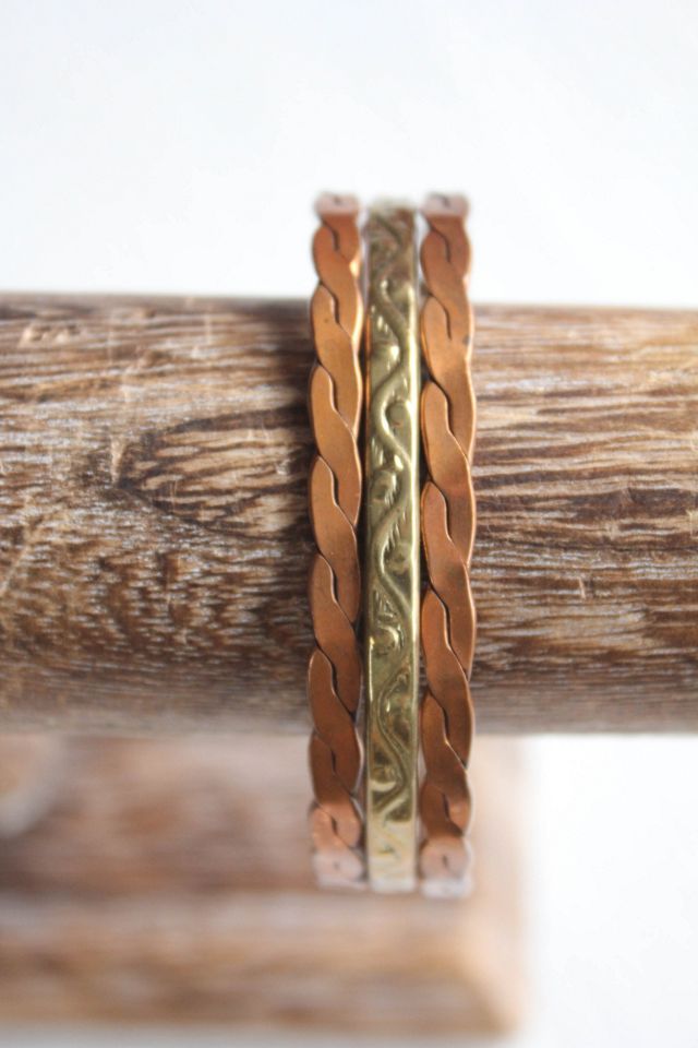 Vintage Artisan Two-Tone Braided Brass Copper Cuff Bracelet Selected By Moons + Junes Vintage #2