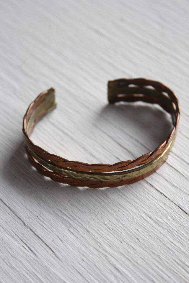 Vintage Artisan Two-Tone Braided Brass Copper Cuff Bracelet Selected By Moons + Junes Vintage #3
