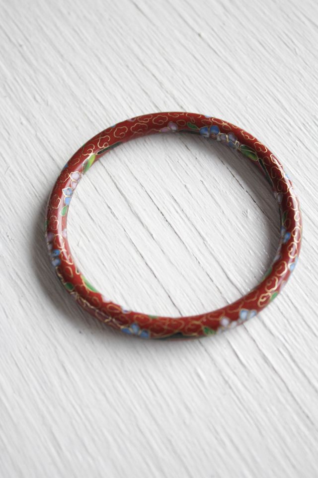 1960s Floral Cloisonné Enamel Thin Bangel Bracelet Selected By Moons + Junes Vintage #1