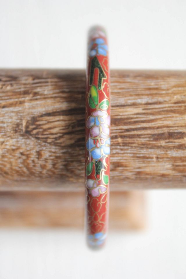 1960s Floral Cloisonné Enamel Thin Bangel Bracelet Selected By Moons + Junes Vintage #2