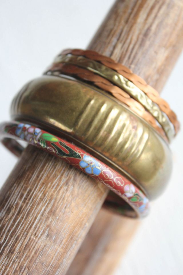 1960s Floral Cloisonné Enamel Thin Bangel Bracelet Selected By Moons + Junes Vintage #3