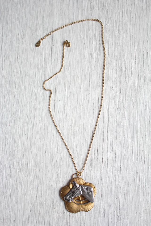 Vintage Brass Horse Medallion Two-Tone Western Ball Chain Necklace Selected By Moons + Junes Vintage #2