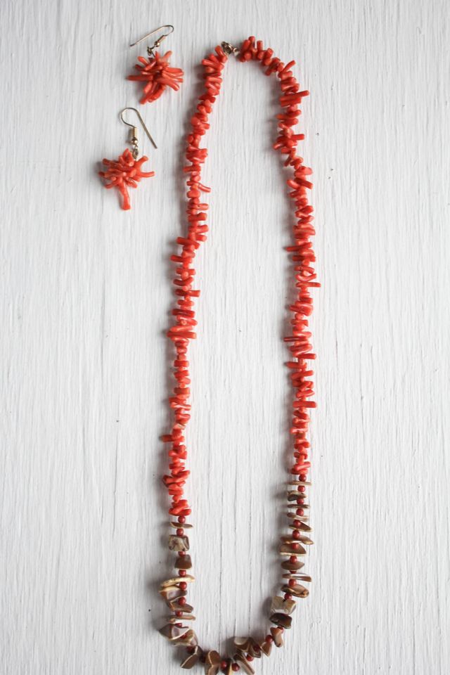 Vintage Red Coral Branch Matching Necklace & Earring Set Selected By Moons + Junes Vintage #2