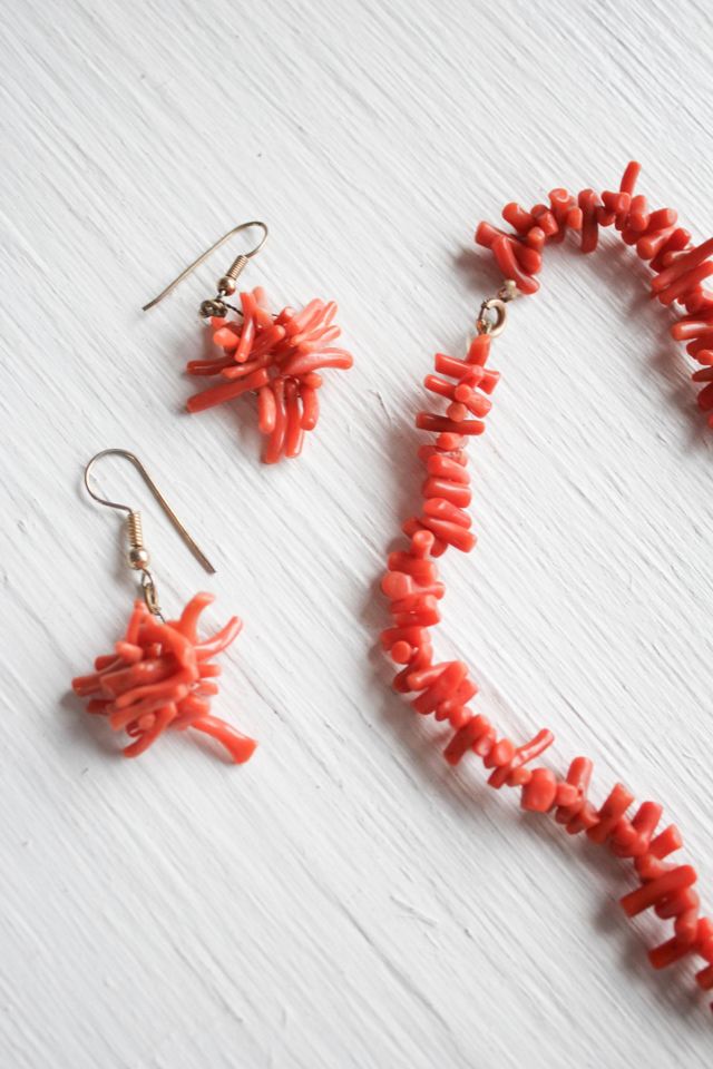 Vintage Red Coral Branch Matching Necklace & Earring Set Selected By Moons + Junes Vintage #3