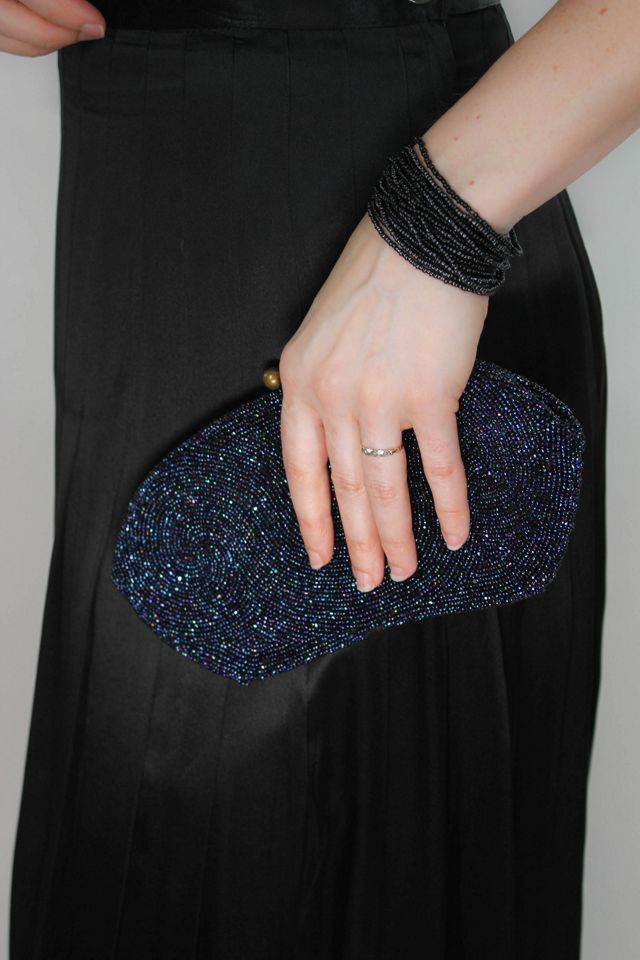 Vintage Iridescent Blue Belgium Beaded Evening Clutch Selected By Moons + Junes Vintage #1