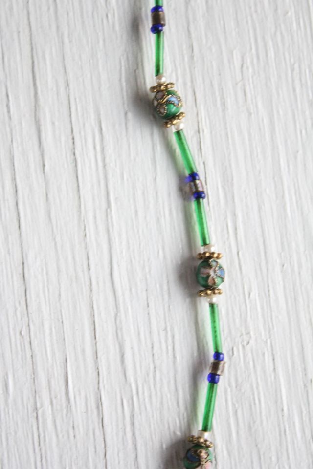 Vintage Emerald Green Cloisonné Glass Beaded Necklace Selected By Moons + Junes Vintage #1