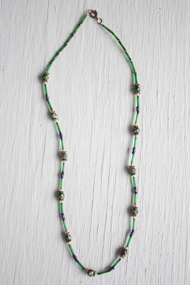 Vintage Emerald Green Cloisonné Glass Beaded Necklace Selected By Moons + Junes Vintage #2