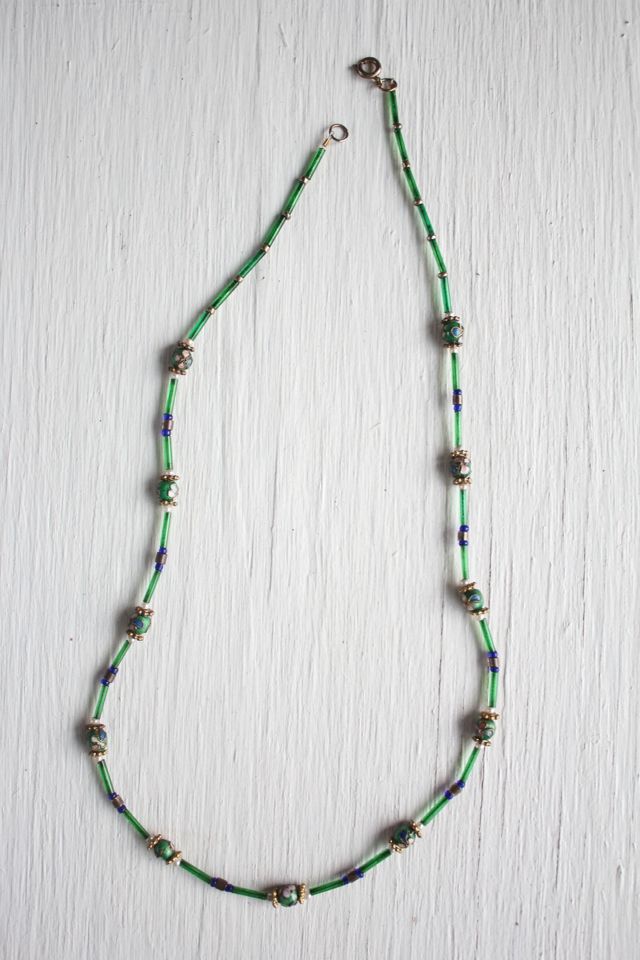 Vintage Emerald Green Cloisonné Glass Beaded Necklace Selected By Moons + Junes Vintage #3