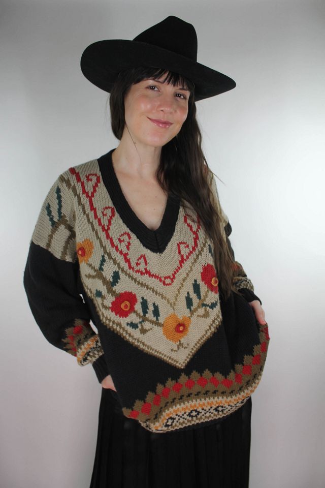 Vintage Cottagecore Floral V-Neck Sweater Selected By Moons + Junes Vintage #1