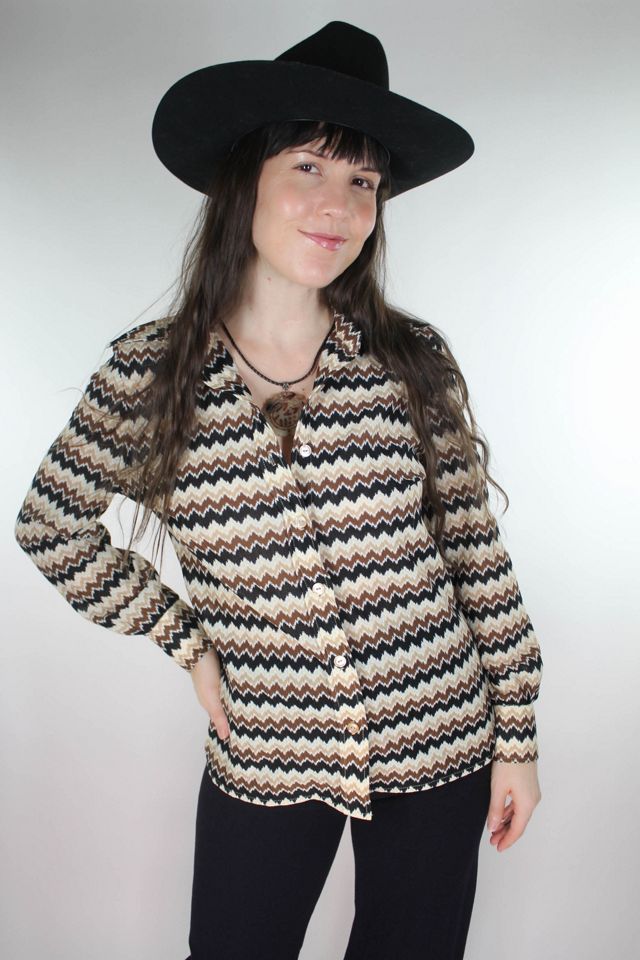 1970s Disco Zig-Zag Knit Button Down Selected By Moons + Junes Vintage #1