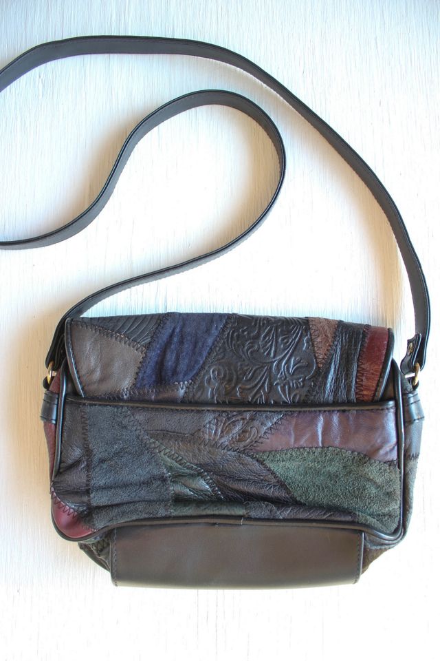 1980s Black Leather Patchwork Crossbody Purse Selected By Moons + Junes Vintage #2