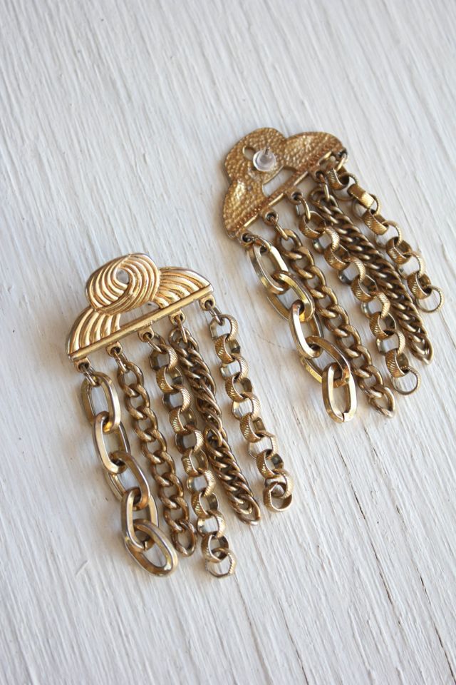 Vintage Multi-Chain Fringe Tassel Gold-Tone Earrings Selected By Moons + Junes Vintage #1