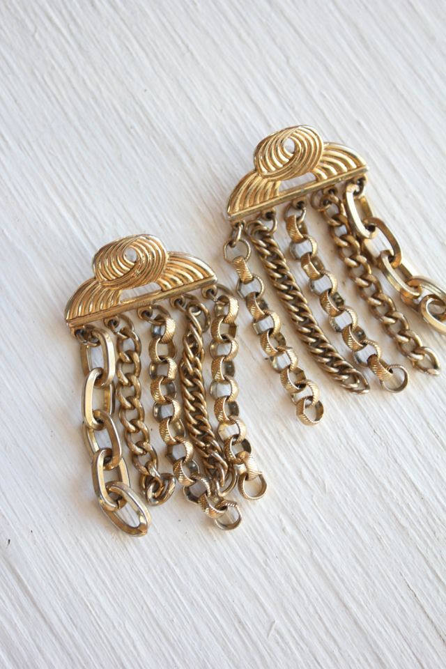 Vintage Multi-Chain Fringe Tassel Gold-Tone Earrings Selected By Moons + Junes Vintage #2