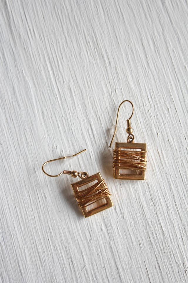 Vintage Gold-Tone Square Wire-Wrapped Earrings Selected By Moons + Junes Vintage #1