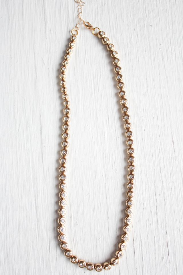 Vintage Crystal Bezel Tennis Gold Necklace Selected By Moons + Junes Vintage #1