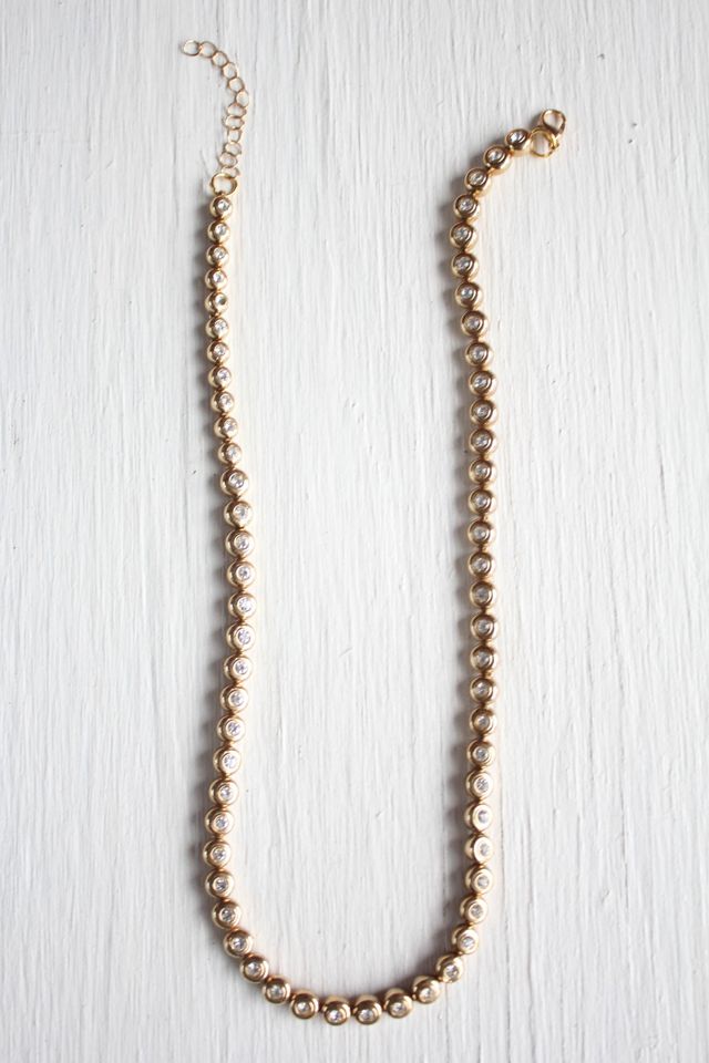 Vintage Crystal Bezel Tennis Gold Necklace Selected By Moons + Junes Vintage #3