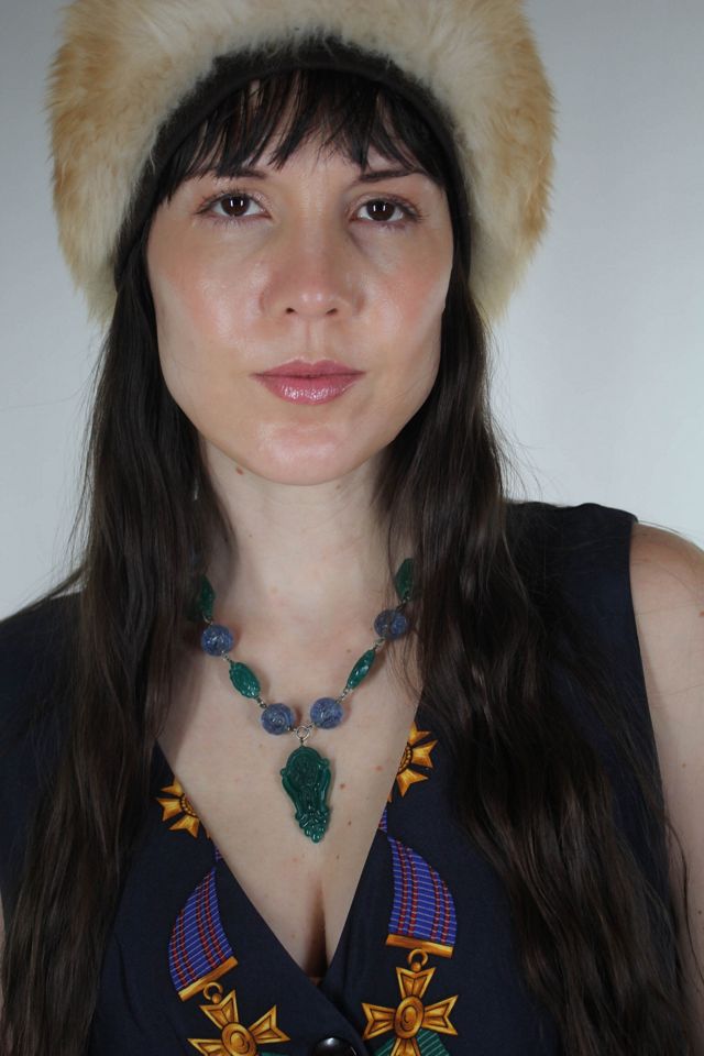 Vintage Art Deco Czech Jade Blue Peking Glass Necklace Selected By Moons + Junes Vintage #2