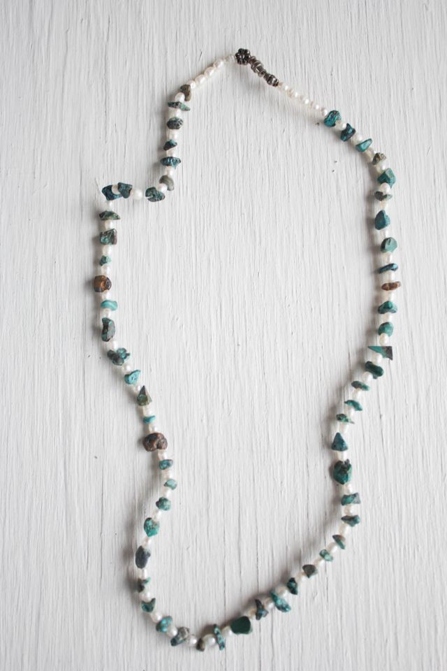 Vintage Raw Turquoise Freshwater Pearl Beaded Necklace Selected By Moons + Junes Vintage #1