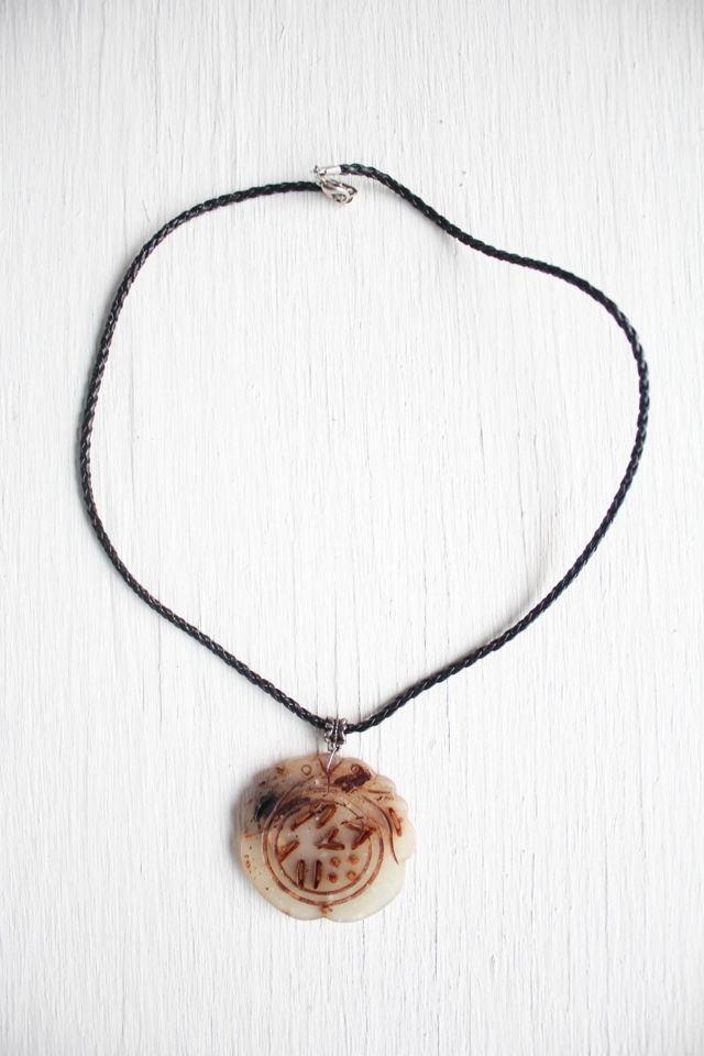 Vintage Carved Bohemian Brown Jade Pendant Necklace Selected By Moons + Junes Vintage #1
