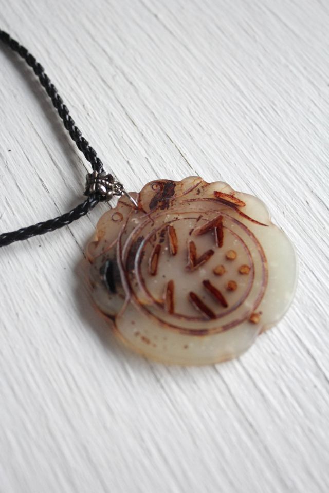 Vintage Carved Bohemian Brown Jade Pendant Necklace Selected By Moons + Junes Vintage #2