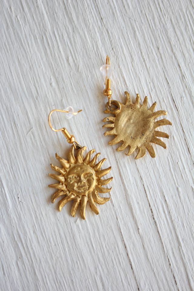 1990s Celestial Golden Sun Dangle Earrings Selected By Moons + Junes Vintage #1