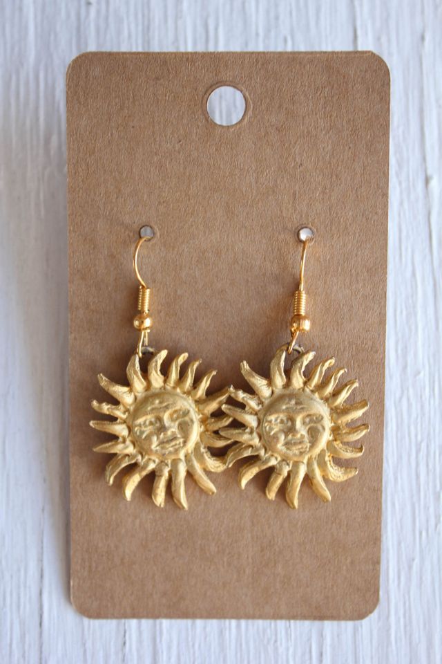 1990s Celestial Golden Sun Dangle Earrings Selected By Moons + Junes Vintage #3