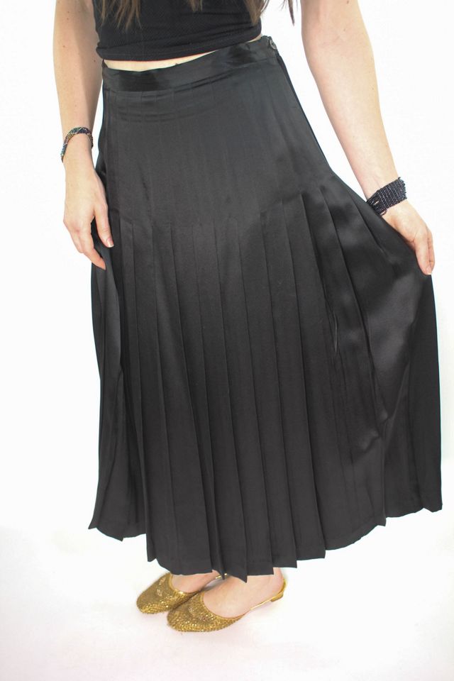 Vintage Pure Silk Black Pleated Midi Skirt Selected By Moons + Junes Vintage #1