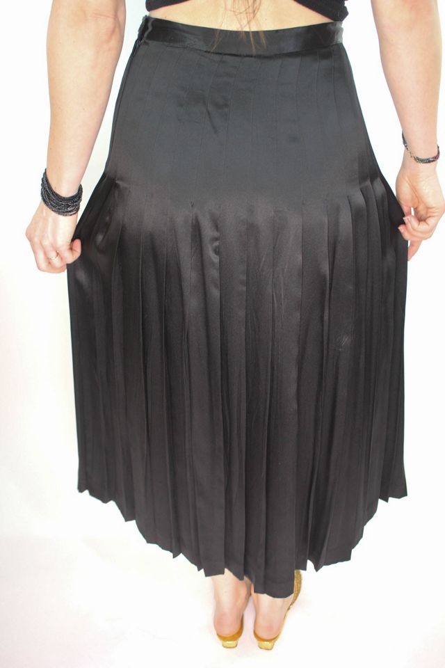 Vintage Pure Silk Black Pleated Midi Skirt Selected By Moons + Junes Vintage #2