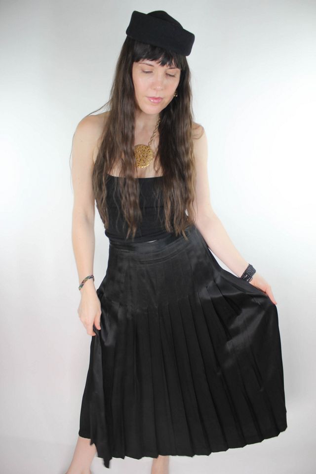 Vintage Pure Silk Black Pleated Midi Skirt Selected By Moons + Junes Vintage #3