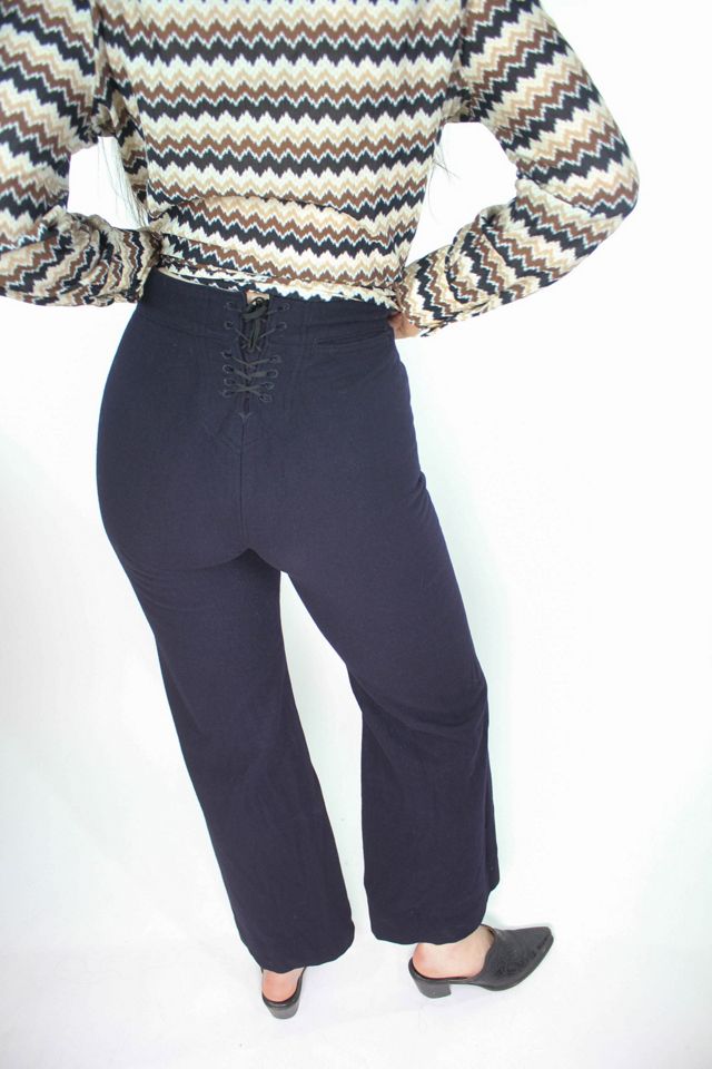 1950s Navy Sailor Anchor Button Black Wool Bell Bottom Pants Selected By Moons + Junes Vintage #1
