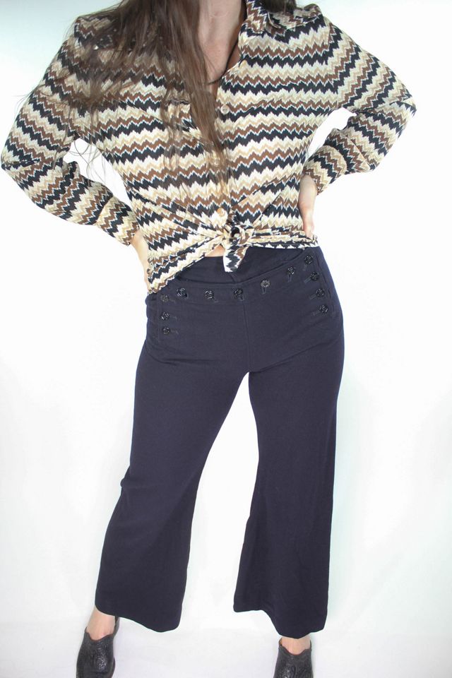 1950s Navy Sailor Anchor Button Black Wool Bell Bottom Pants Selected By Moons + Junes Vintage #3