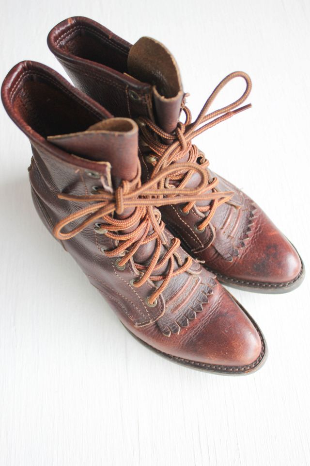 Vintage Brown Leather Lace-Up Western Roper Kiltie Boots Selected By Moons + Junes Vintage #1