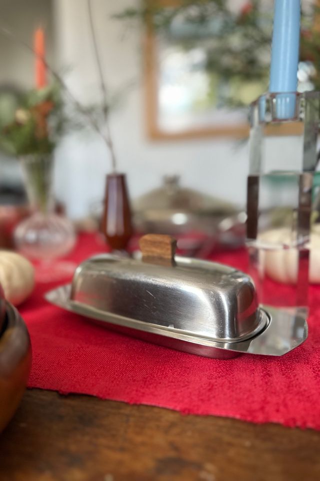 Vintage Modern Stainless Steel with Wood Covered Butter Dish Selected by KA.TL.AK #1