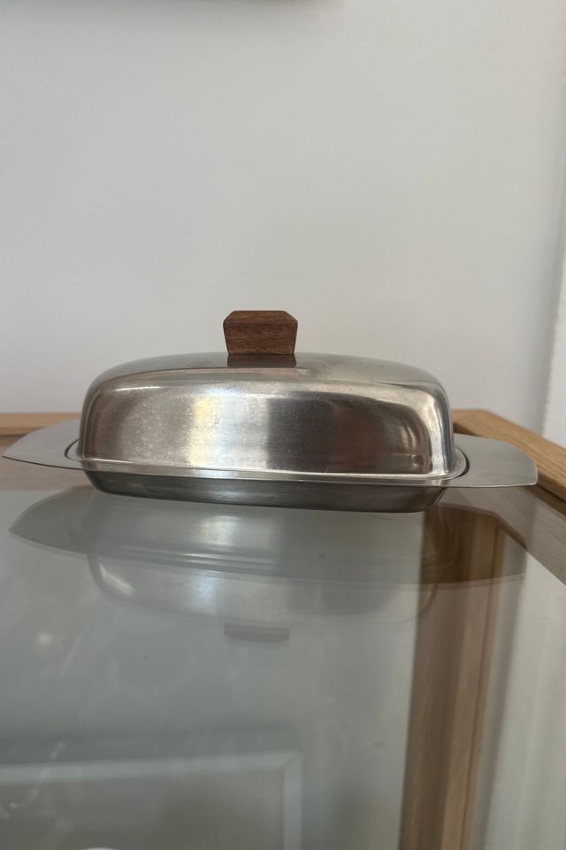 Vintage Modern Stainless Steel with Wood Covered Butter Dish Selected by KA.TL.AK #2