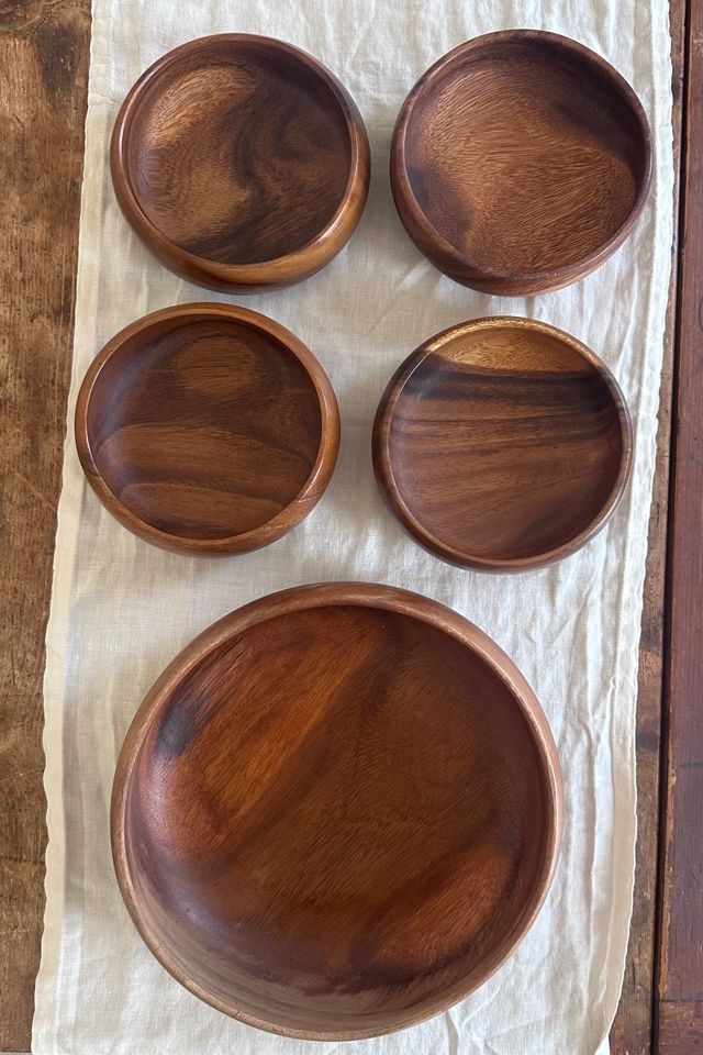 Vintage Solid Wood Shallow Salad Bowl Set Selected by KA.TL.AK #1