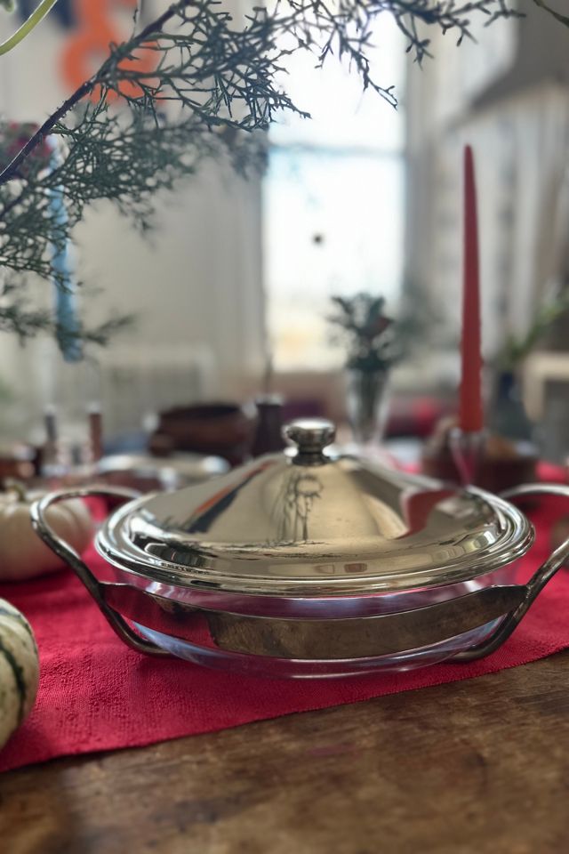 Vintage Modern Chrome Covered Casserole with Glass Insert Selected by KA.TL.AK #1