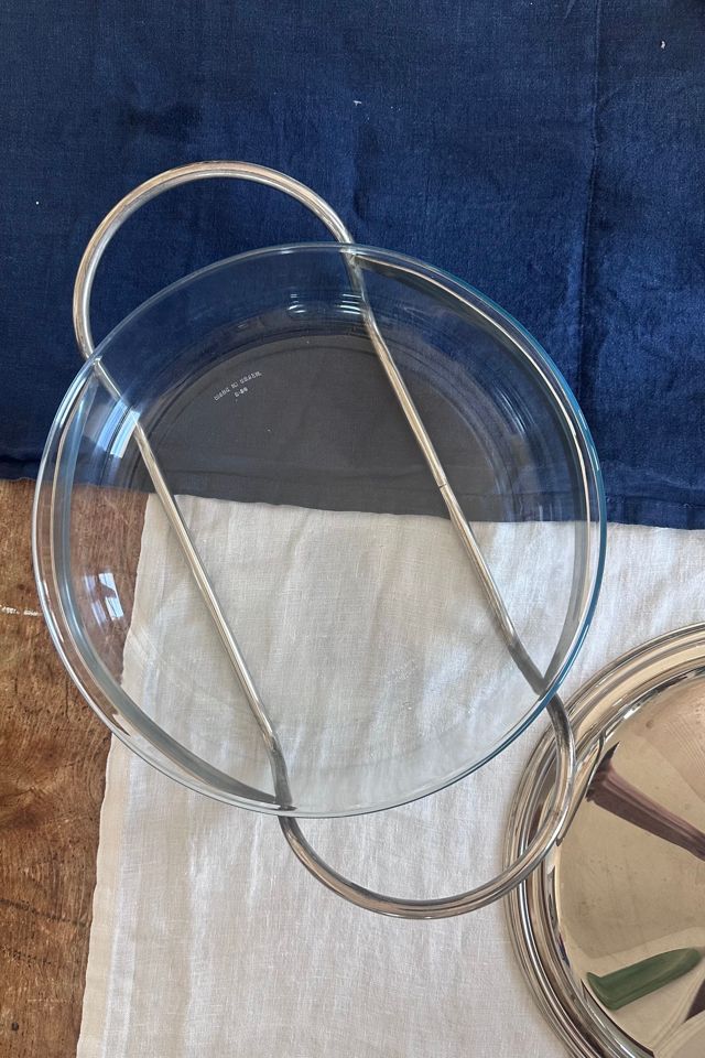 Vintage Modern Chrome Covered Casserole with Glass Insert Selected by KA.TL.AK #2