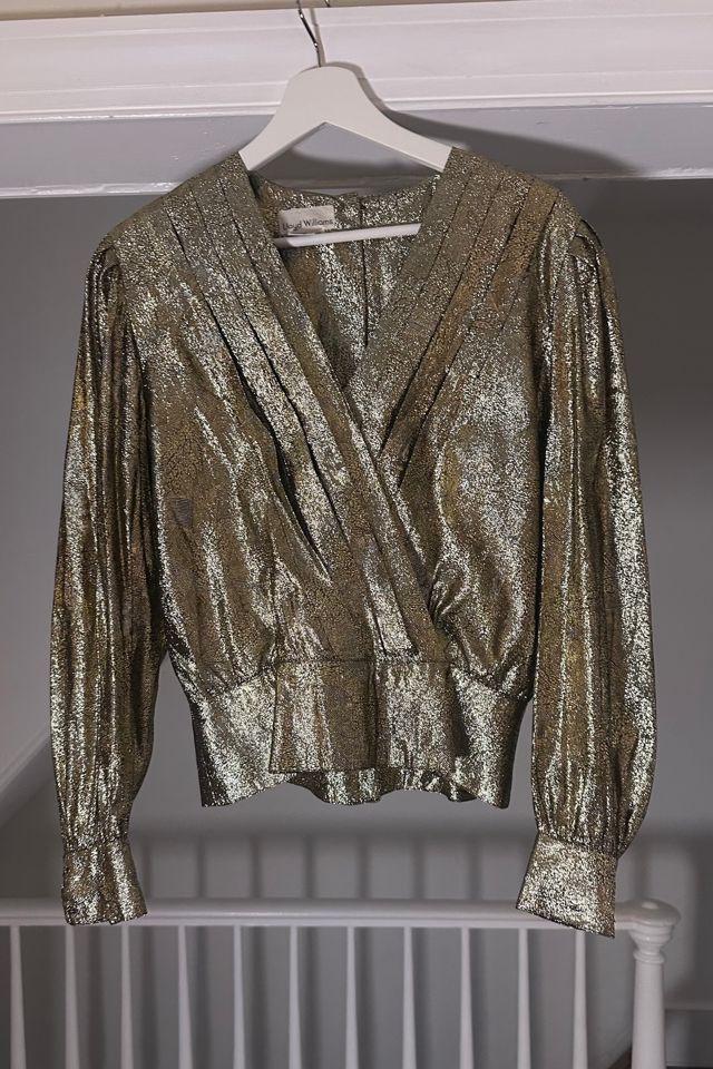 Vintage Gold Lame V Neck Blouse Selected by KA.TL.AK #3