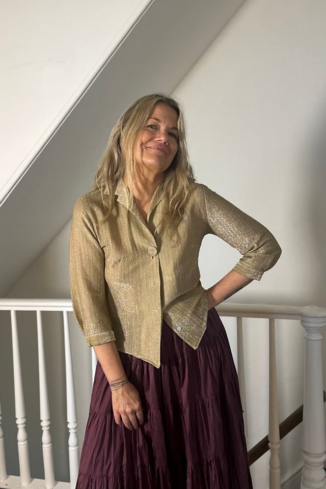 Vintage Gold Button Front V neck Blouse Selected by KA.TL.AK #1