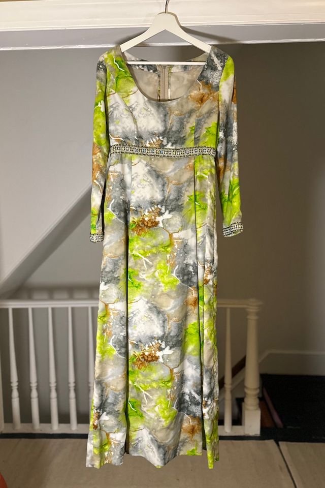 Vintage 1960’s Abstract Floral Maxi Dress with Jeweled Details Selected by KA.TL.AK #1