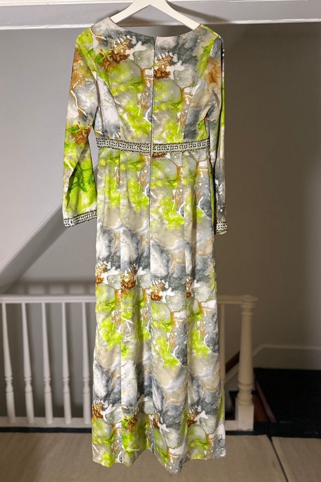 Vintage 1960’s Abstract Floral Maxi Dress with Jeweled Details Selected by KA.TL.AK #2