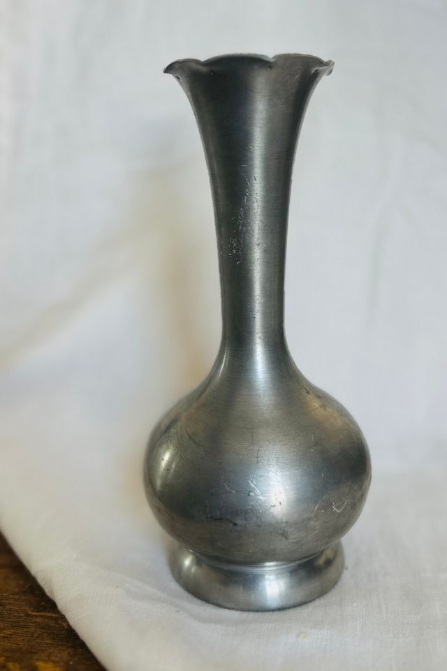 Vintage Pewter Long Neck Bud Vase with Scalloped Lip Selected by KA.TL.AK #1