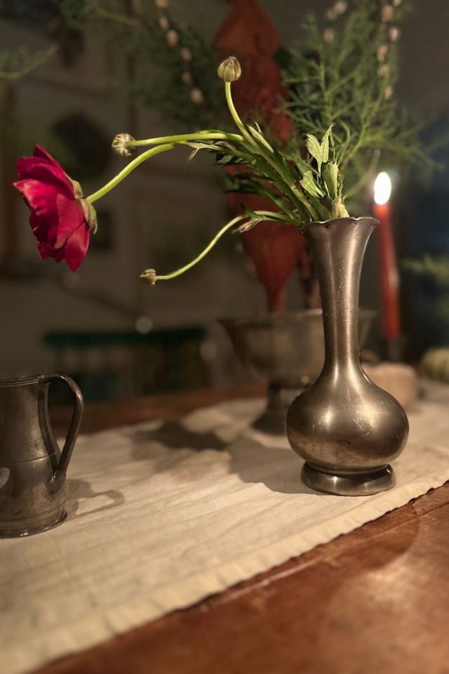 Vintage Pewter Long Neck Bud Vase with Scalloped Lip Selected by KA.TL.AK #3