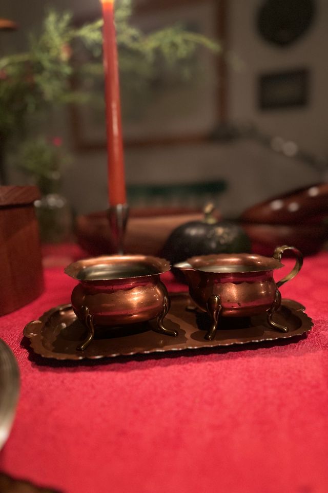 Vintage Copper & Brass Cream & Sugar Set with Tray Made in Sweden Set Selected by KA.TL.AK #1