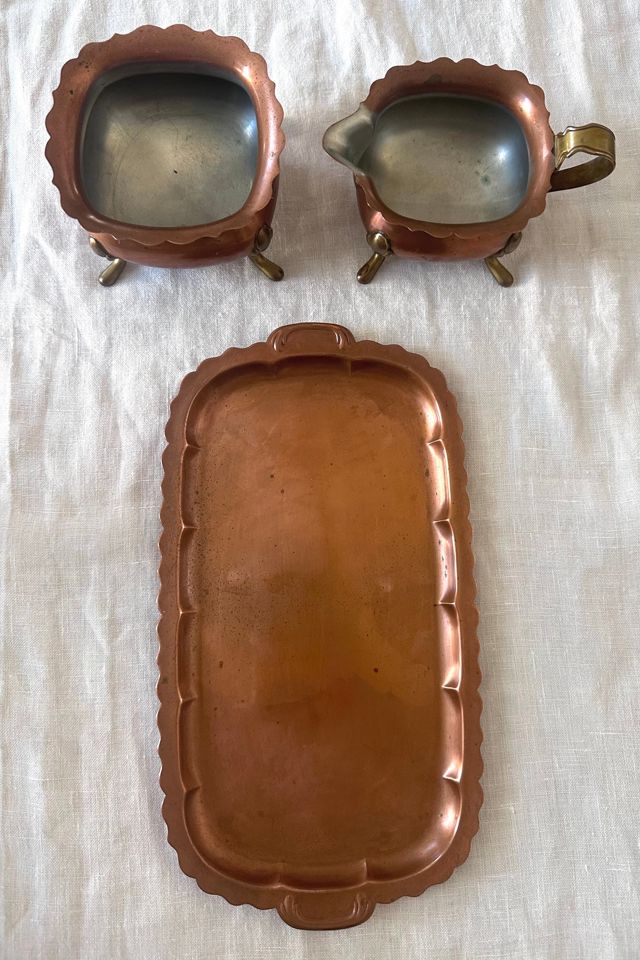 Vintage Copper & Brass Cream & Sugar Set with Tray Made in Sweden Set Selected by KA.TL.AK #2