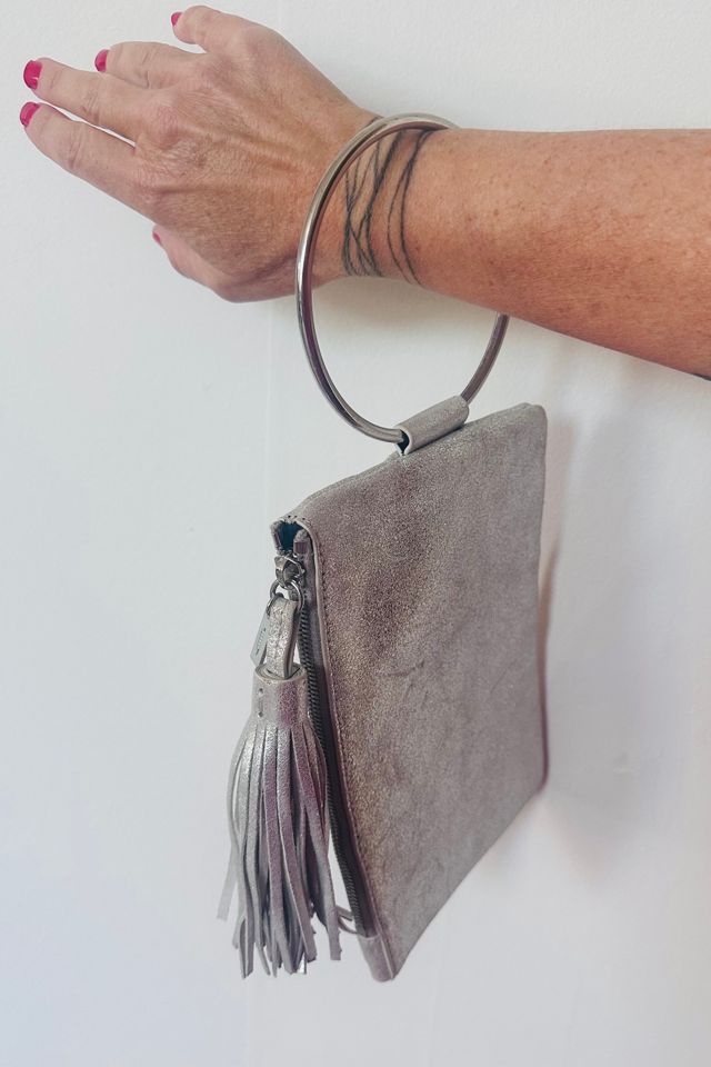 Silver Leather Wristlet with Tassel and Zip Closure Selected by KA.TL.AK #1