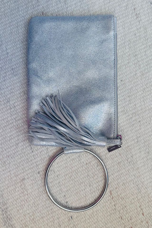 Silver Leather Wristlet with Tassel and Zip Closure Selected by KA.TL.AK #2