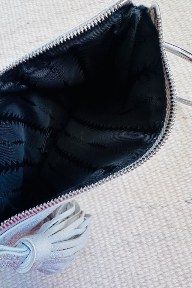 Silver Leather Wristlet with Tassel and Zip Closure Selected by KA.TL.AK #3